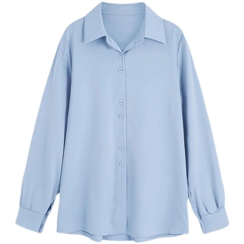 Spring Autumn Casual Chiffon Shirt Women Office Lady Shirts Fashion Female Long Sleeve Loose Solid Blouse Tops S-4XL