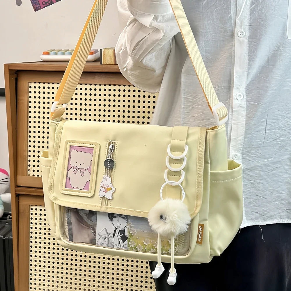 Y2K Japanese Harajuku School Bags for Teenage Girls New 2024 Transparent Itabag Crossbody Bag DIY Badges Display Plate Ita Bag