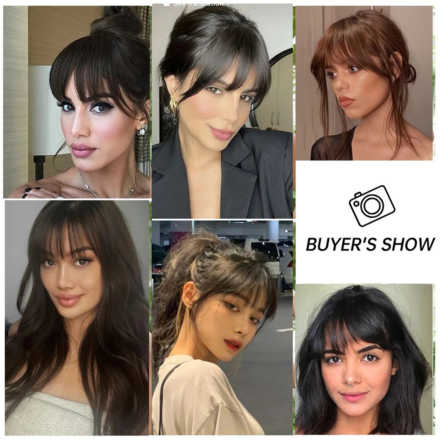 100% Human Hair Bangs Natural Brown Wispy Bang Hair Clip in Bangs Fringe with Temples Hairpiece for Women Clip on Air Bang 4.5in