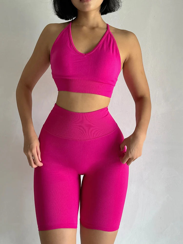 2 Pcs Yoga Sets Women High Waist Workout Outfits Gym Wear Gym Clothing Sports Suits Fitness Tracksuit Sportswear Shorts Suit
