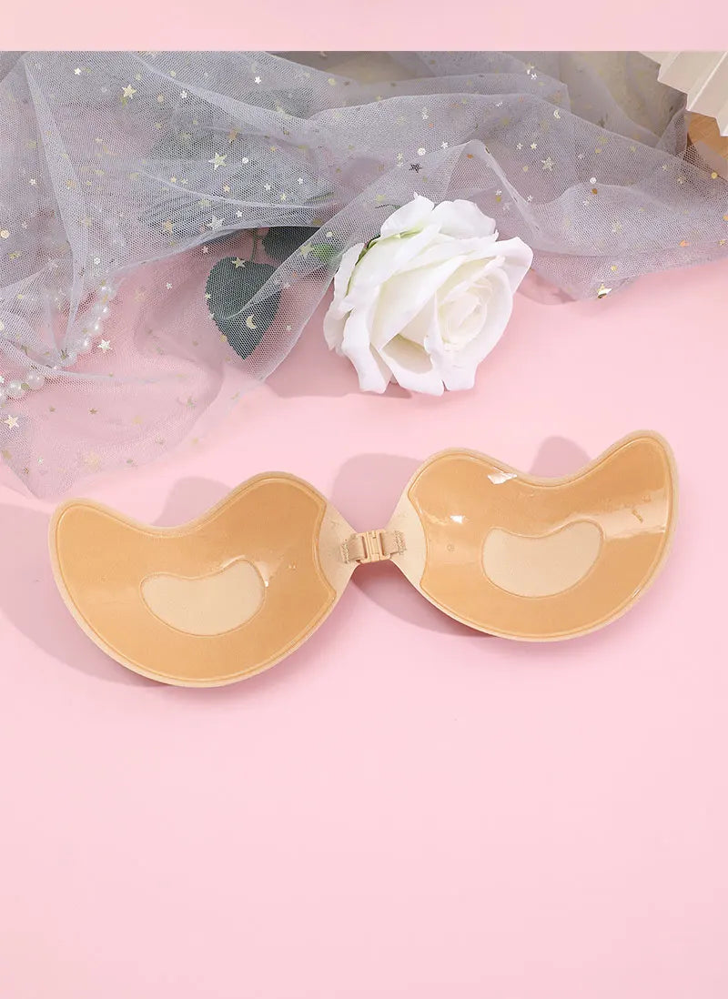 FINETOO 1Pair Women Invisible Underwear nubra Breast Patch Tow-Color Hypoallergenic Mango Cup bra Silicone Non-Falling Off Thin