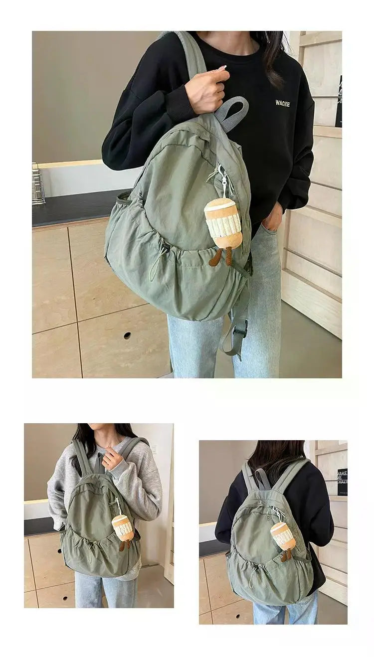 Casual Backpack Women Large Capacity Fashion Junior High School Student Pleat Schoolbag Cloth Bag Korean Travel Backpack