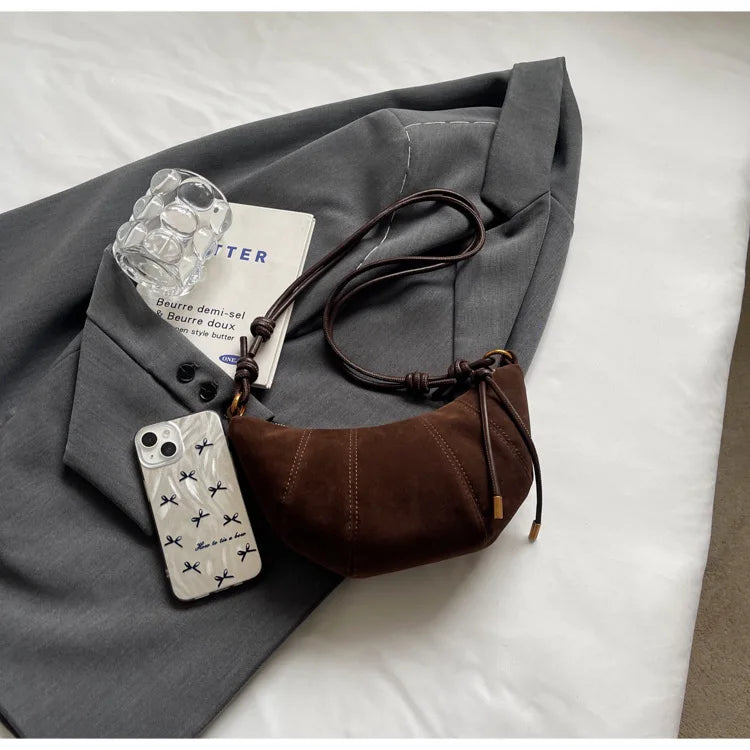 Velvet Material Zipper 2025 High Quality Shoulder Bag Solid Color Simple Fashionable Crossbody Bag Soft Western Style Handbag