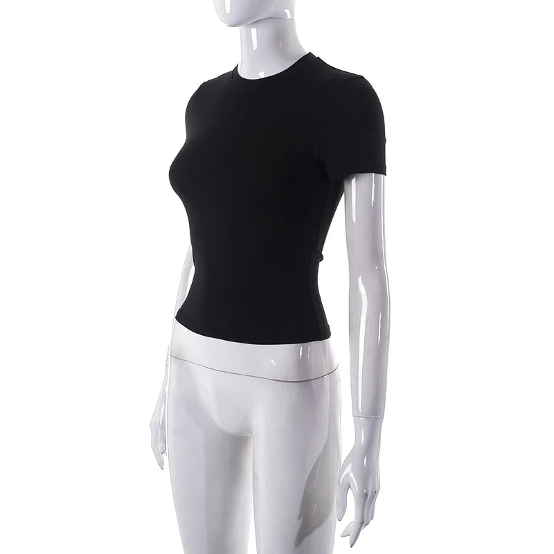 2025 Spring New Short Sleeve T-Shirt Women Solid Simple Casual Soft All-Match Hot Basic Crop Tops Tees Summer Fashion