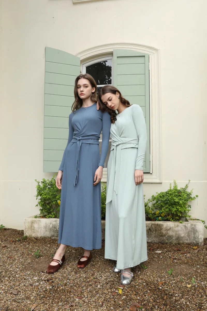 AS 2025 summer ribbing closed-fit wrap tops + Aline dress high Stretch matching sets