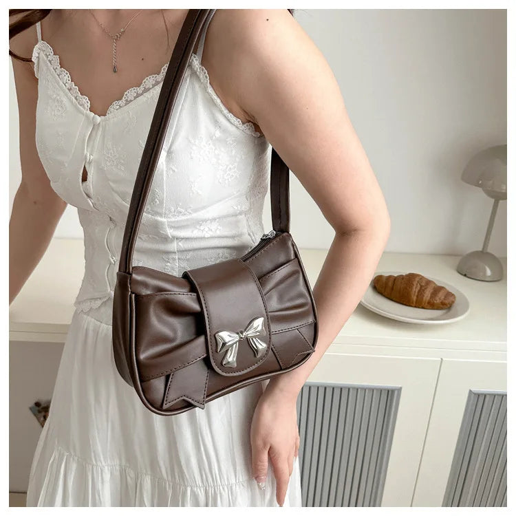 Trendy Bow Shoulder Bag Handbag Casual Underarm Bag Daily Commuting Bags PU Leather Lady Banquet Bag Business Women's Bags