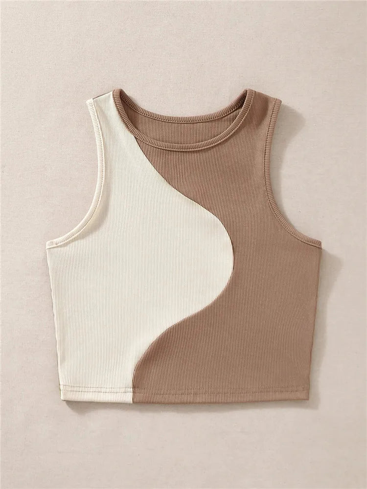High Street Style Patchwork Rib Knit Sleeveless Crop Top Women Summer Y2K Clothes Korean Fashion Tank Top Tee Streetwear 2023