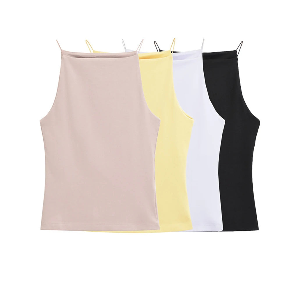 Women's Solid Color Halter Tank Top Sleeveless Vest Thin Straps Camisole Summer Casual Fashion Wear