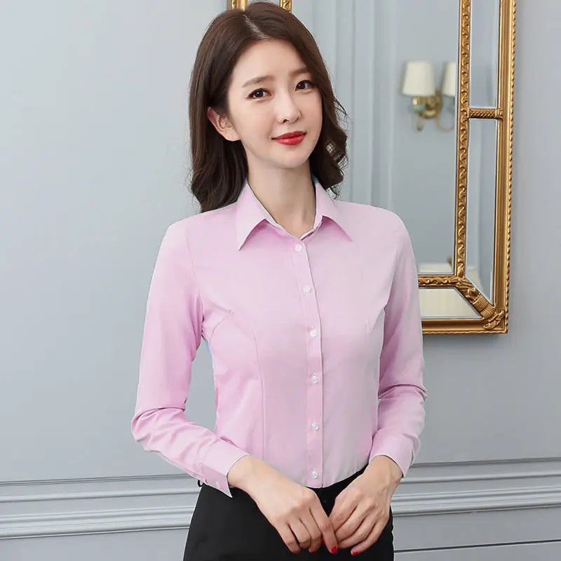 Fashion Women Shirt White Shirt Female Long-sleeve Professional Shirt Formal Dress Large Size Work Clothes OL Button Womens Tops