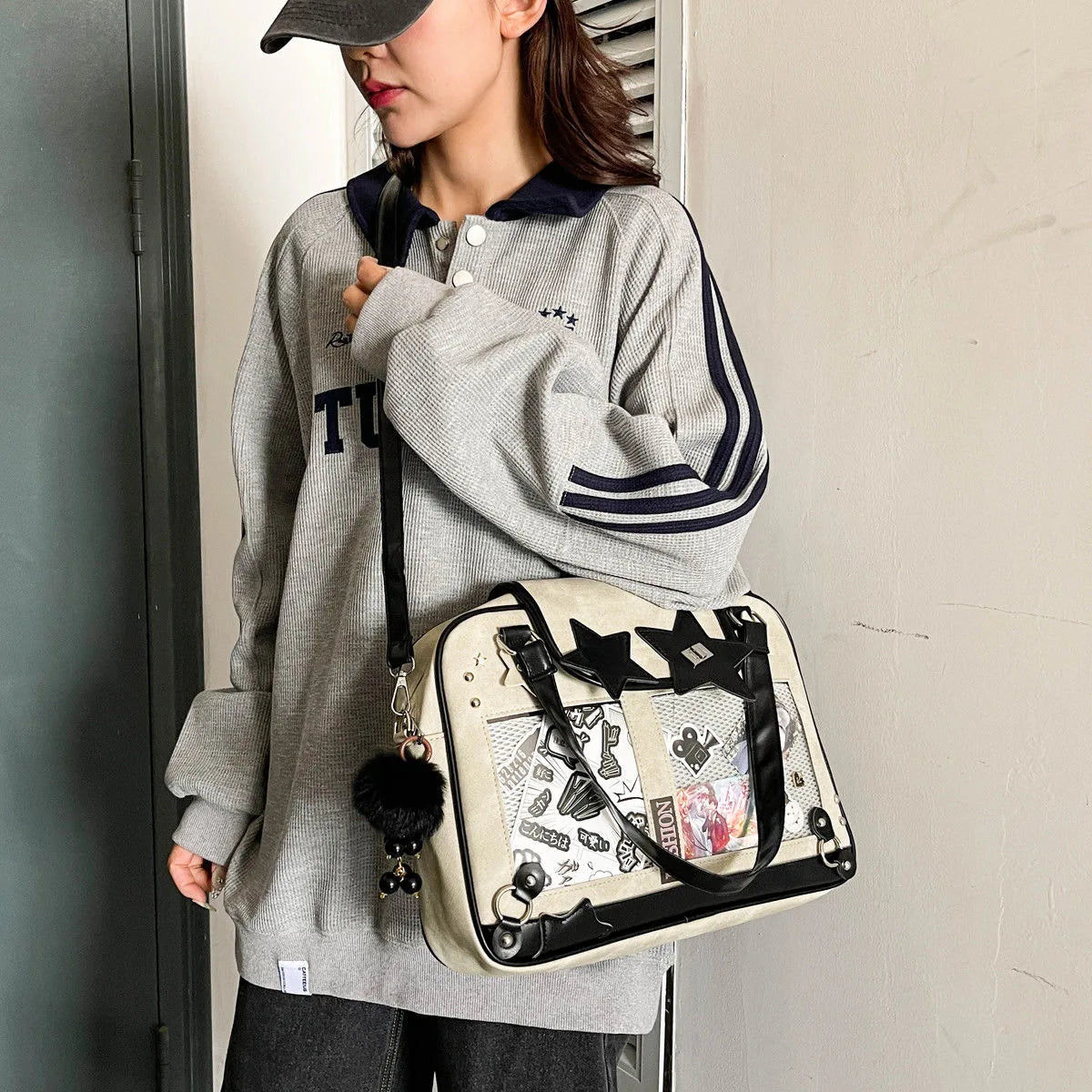 Y2K Trendy Star Ita Bag Lolita Girl Transparent Pocket Fashion Crossbody Bag Women's DIY Display Shoulder Bag Cute Purse Handbag