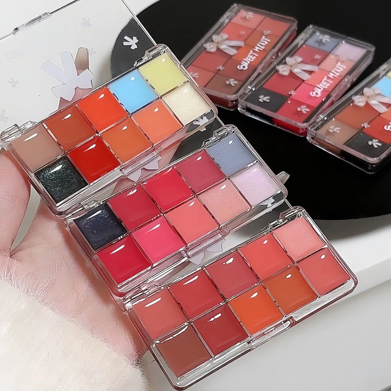 10-Color Lip Jelly Plate Mirror Crystal Lip Gloss Moisturizing Water Glass Red Orange Lip Oil Balm Sexy Plump Makeup Palette