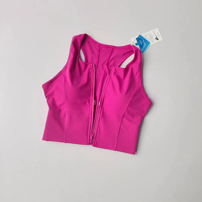 Women's High Impact Sports Bra Top Front Zipper Breathable Shockproof Fitness Vest for Running Gym Wear Yoga Brassiere