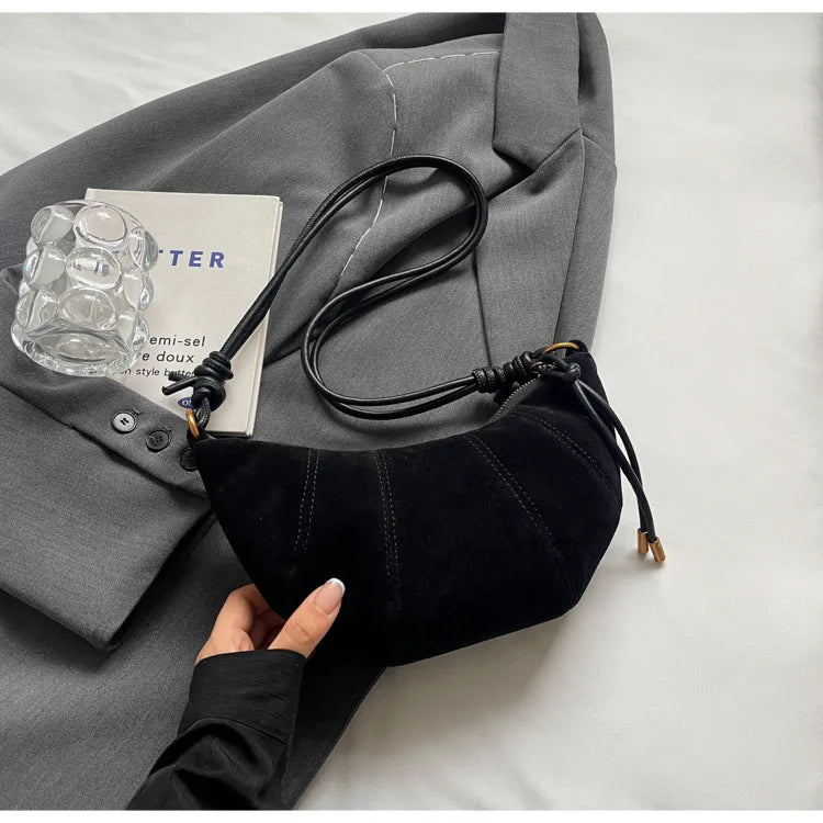 Velvet Material Zipper 2025 High Quality Shoulder Bag Solid Color Simple Fashionable Crossbody Bag Soft Western Style Handbag