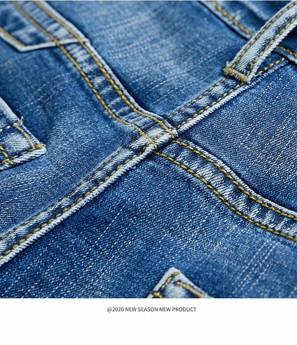 Summer Classic Shorts Jeans Men Denim Pants Straight Stretch Casual Cool Thin Knee Length Blue Fashion Brand Daily Trousers