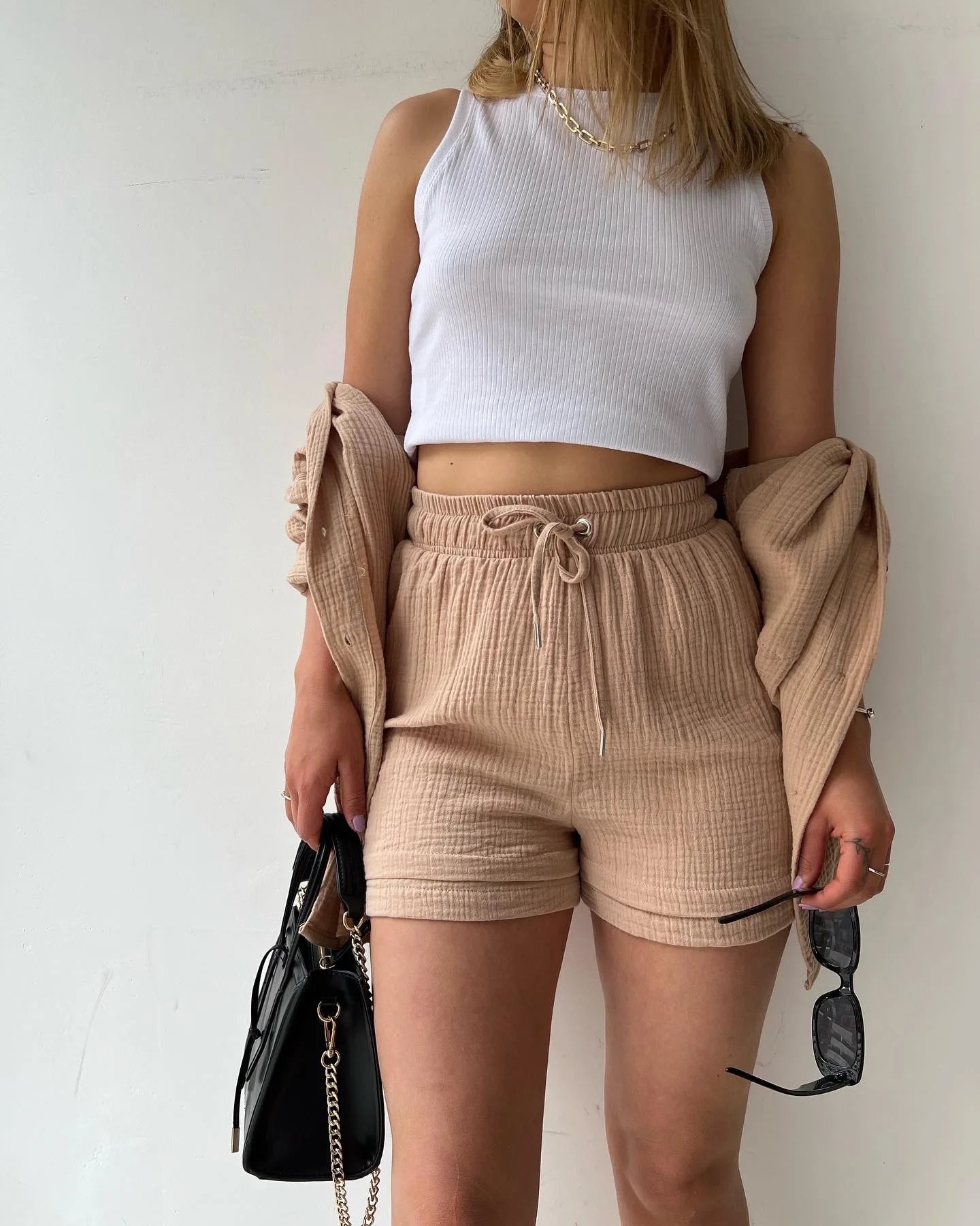 Solid Color Casual Loose Short Pants Sets For Women 2025 Elegant Summer Women's Two Pieces Suit Full Set Female Outfit Clothes