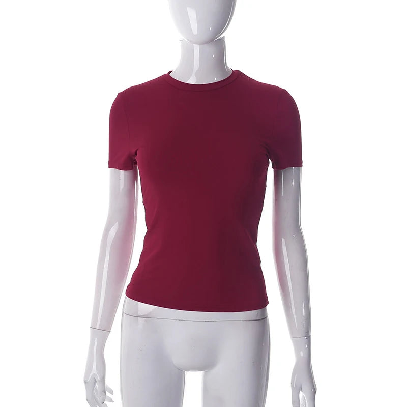 2025 Spring New Short Sleeve T-Shirt Women Solid Simple Casual Soft All-Match Hot Basic Crop Tops Tees Summer Fashion