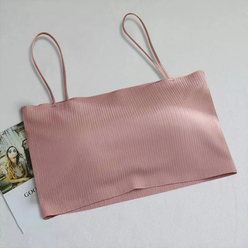 Top women Summer Sling Tube Top Sexy Bra Seamless Ice Silk Sexy sleeveless Tank Top Summer Camis Backless Camisole Crop top