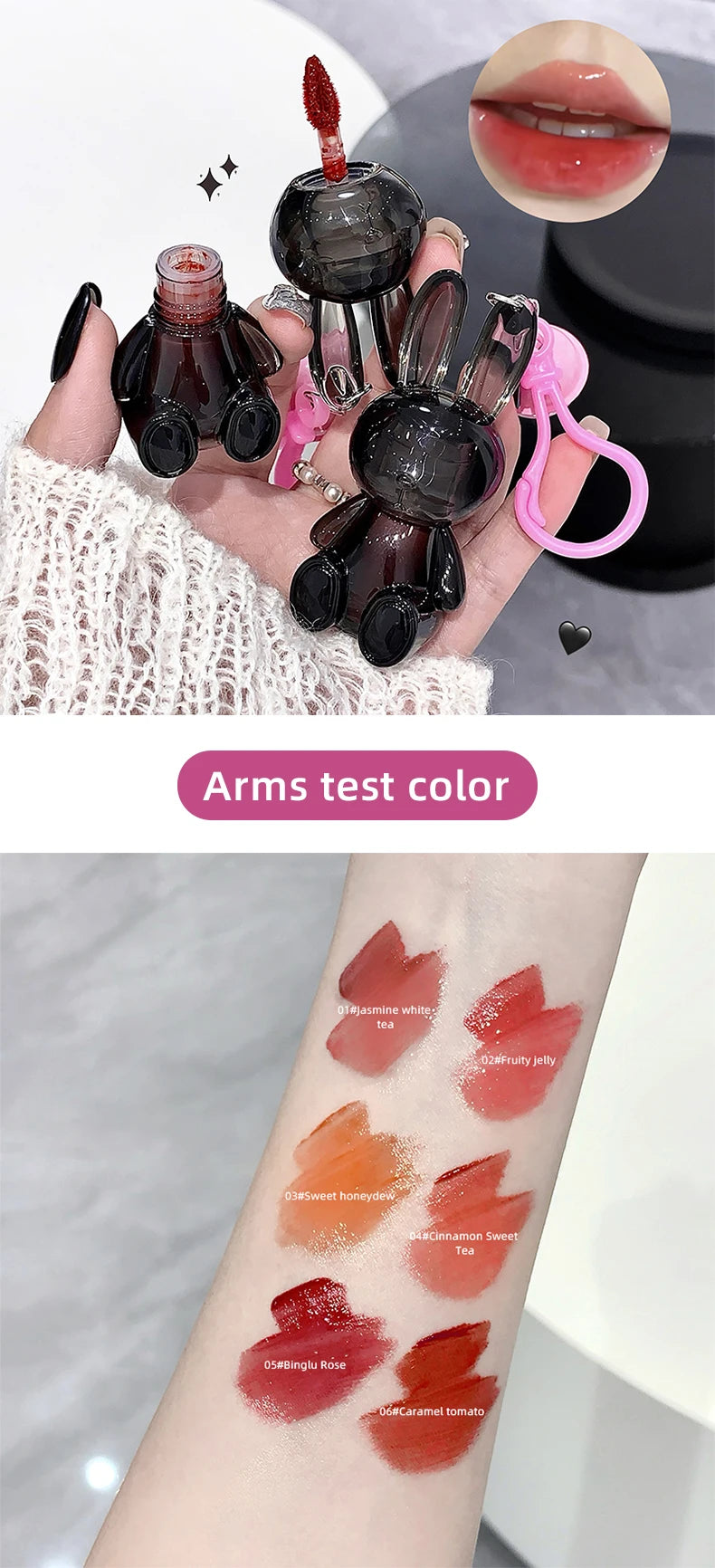 Gege Bear Pink Rabbit Velvet Matte Lip Cream Black Rabbit Water light lip glaze matte mirror pendant lipstick lip gloss