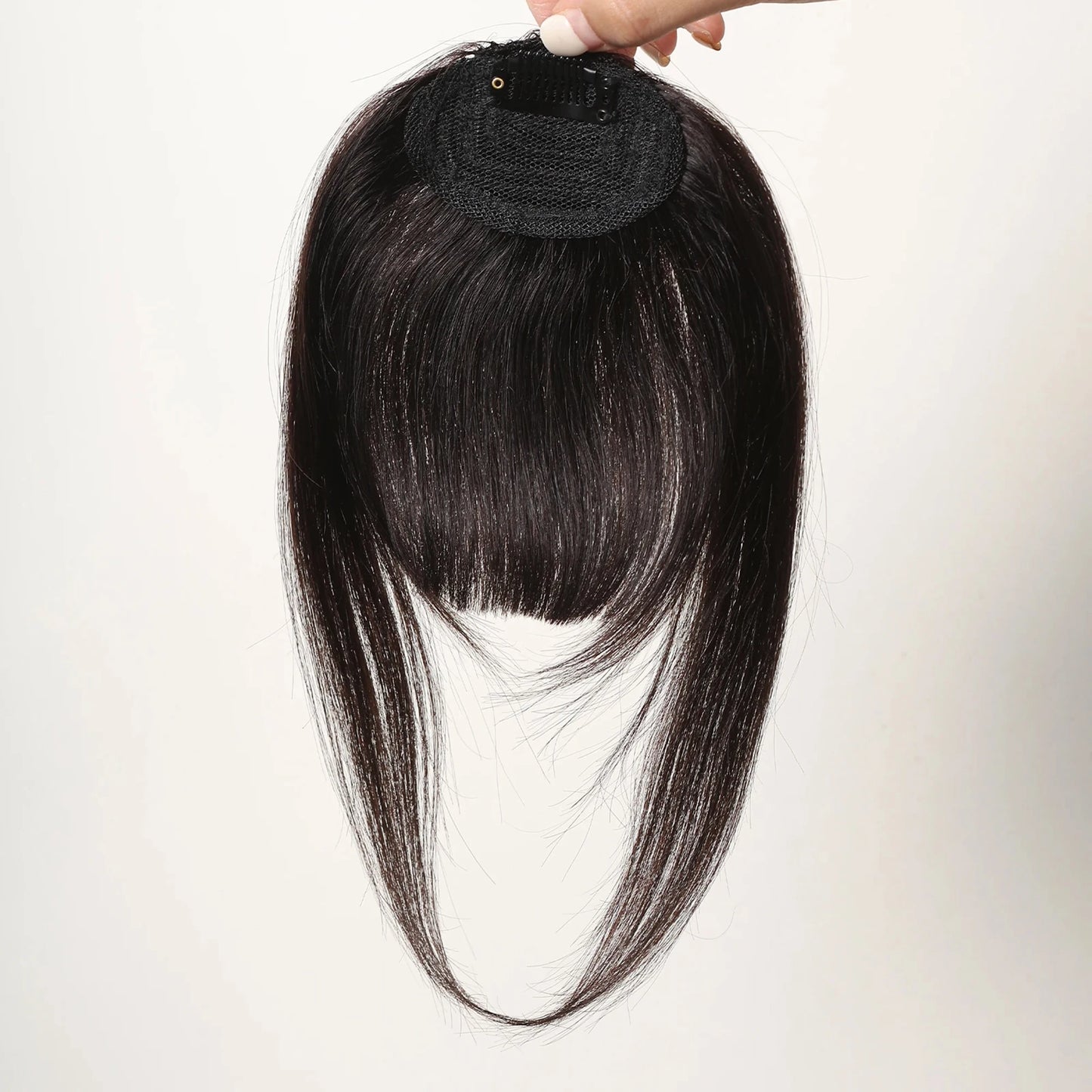 100% Human Hair Bangs Natural Brown Wispy Bang Hair Clip in Bangs Fringe with Temples Hairpiece for Women Clip on Air Bang 4.5in