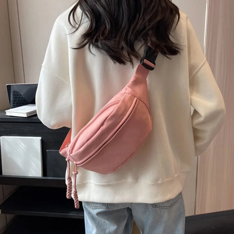Waist Bag Women New Canvas Leisure Portable Zipper Korean Style Canvas Chest Bag Shoulder Bag Waist Bag Sports