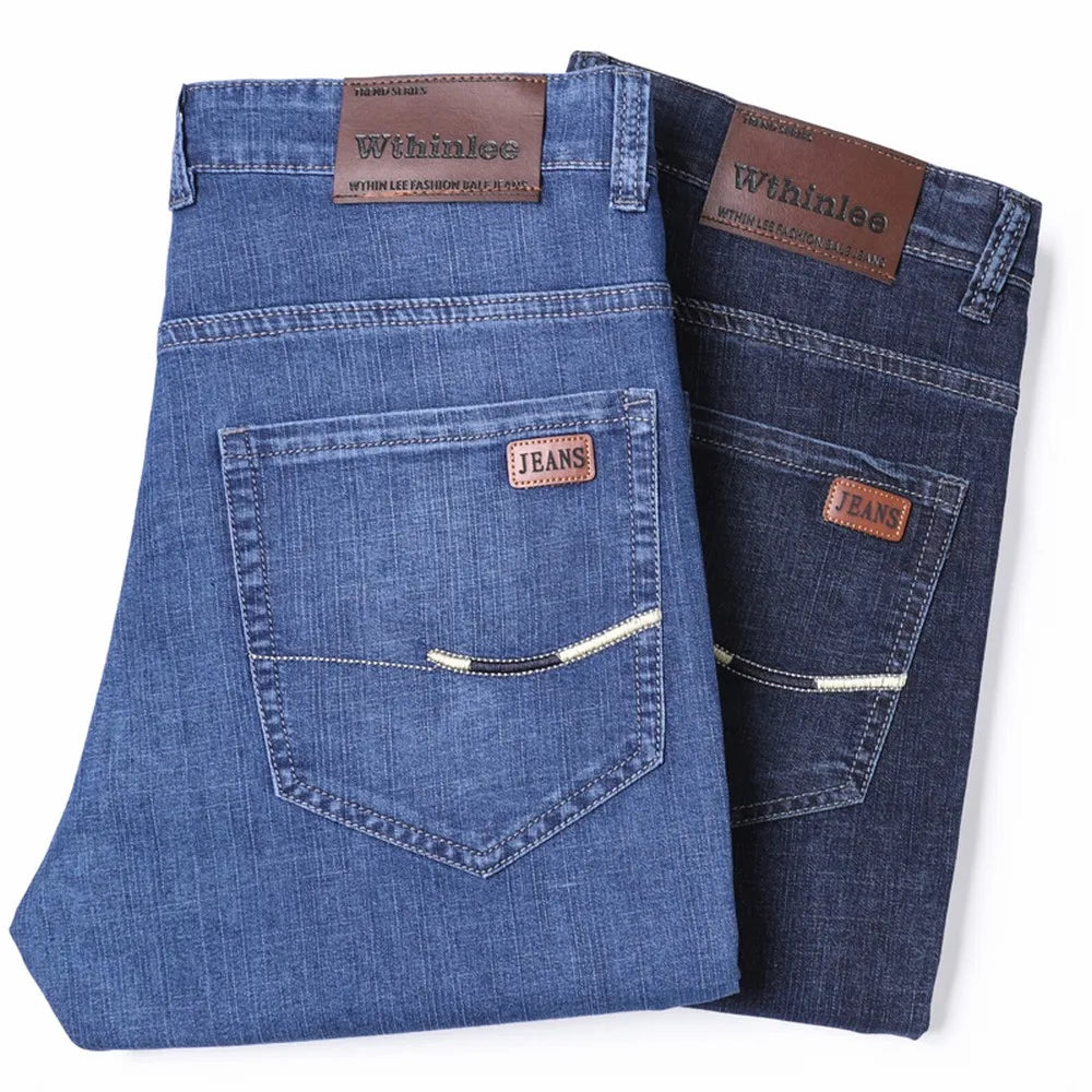 Summer Classic Shorts Jeans Men Denim Pants Straight Stretch Casual Cool Thin Knee Length Blue Fashion Brand Daily Trousers