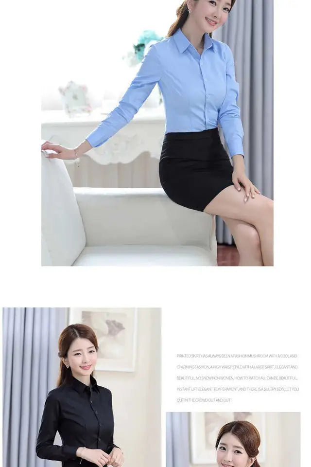Fashion Women Shirt White Shirt Female Long-sleeve Professional Shirt Formal Dress Large Size Work Clothes OL Button Womens Tops