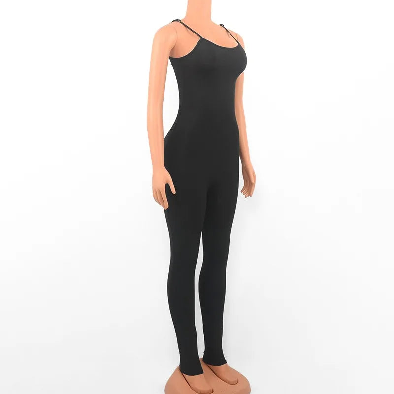 Summer Black Jumpsuits For Women Sleeveless Solid Bodycon Sexy Backless Rompers Fashion Streetwear Casual Sporty Skinny Overall
