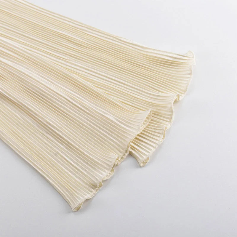 2025 Women Pleated Plain Shirts Spring Fall Chic Long Flare Sleeve V- Neck Tie Up Cardigans Tops for Casual Party Street