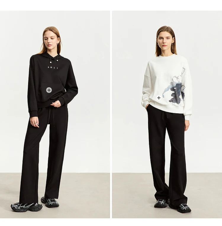 AMII Minimalism Casual Pants for Women 2025 Spring Wide Leg New Loose Vertical Elastic Waist Drawstring Sporty Trousers 12343338