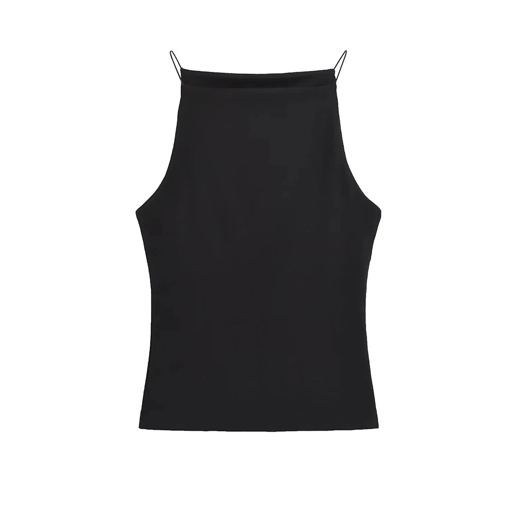 Women's Solid Color Halter Tank Top Sleeveless Vest Thin Straps Camisole Summer Casual Fashion Wear
