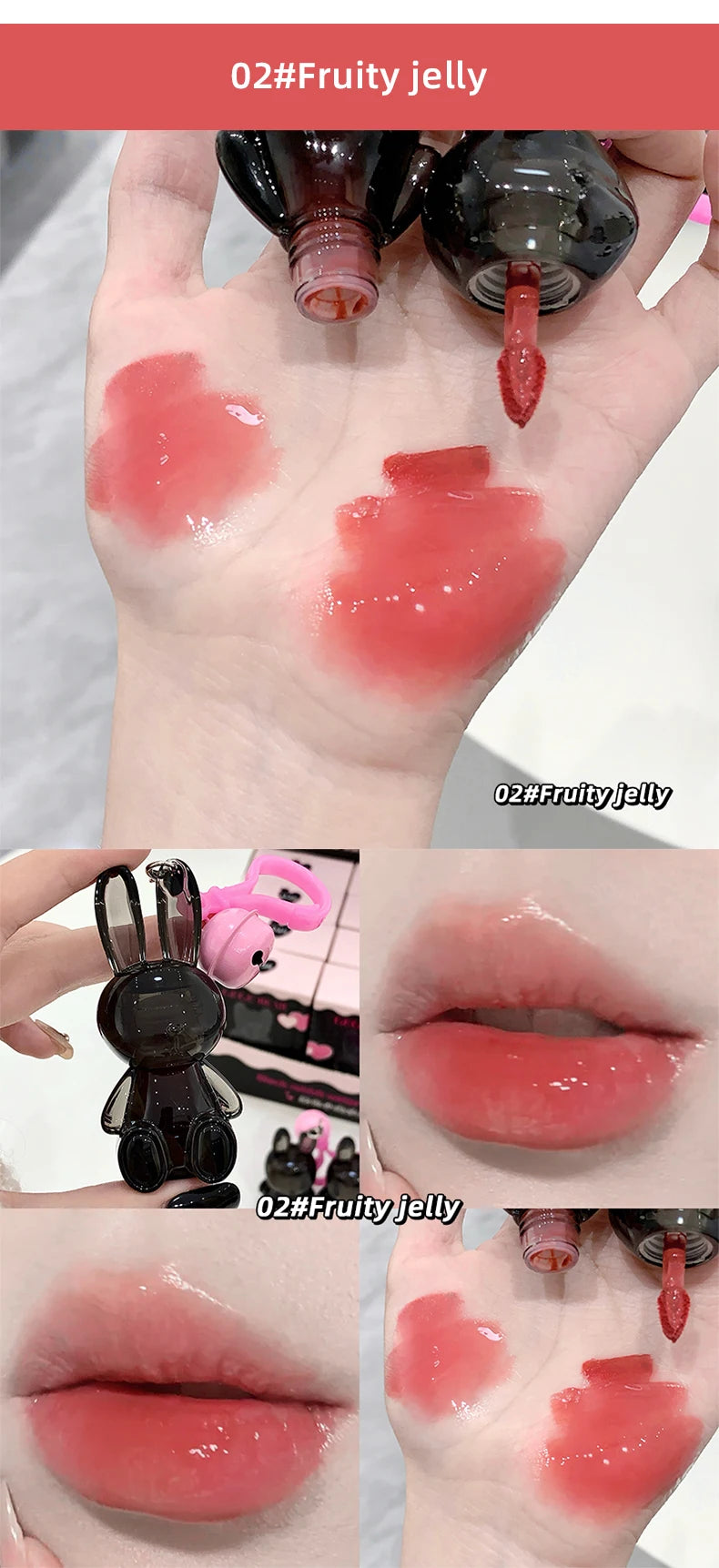 Gege Bear Pink Rabbit Velvet Matte Lip Cream Black Rabbit Water light lip glaze matte mirror pendant lipstick lip gloss