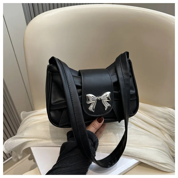 Trendy Bow Shoulder Bag Handbag Casual Underarm Bag Daily Commuting Bags PU Leather Lady Banquet Bag Business Women's Bags