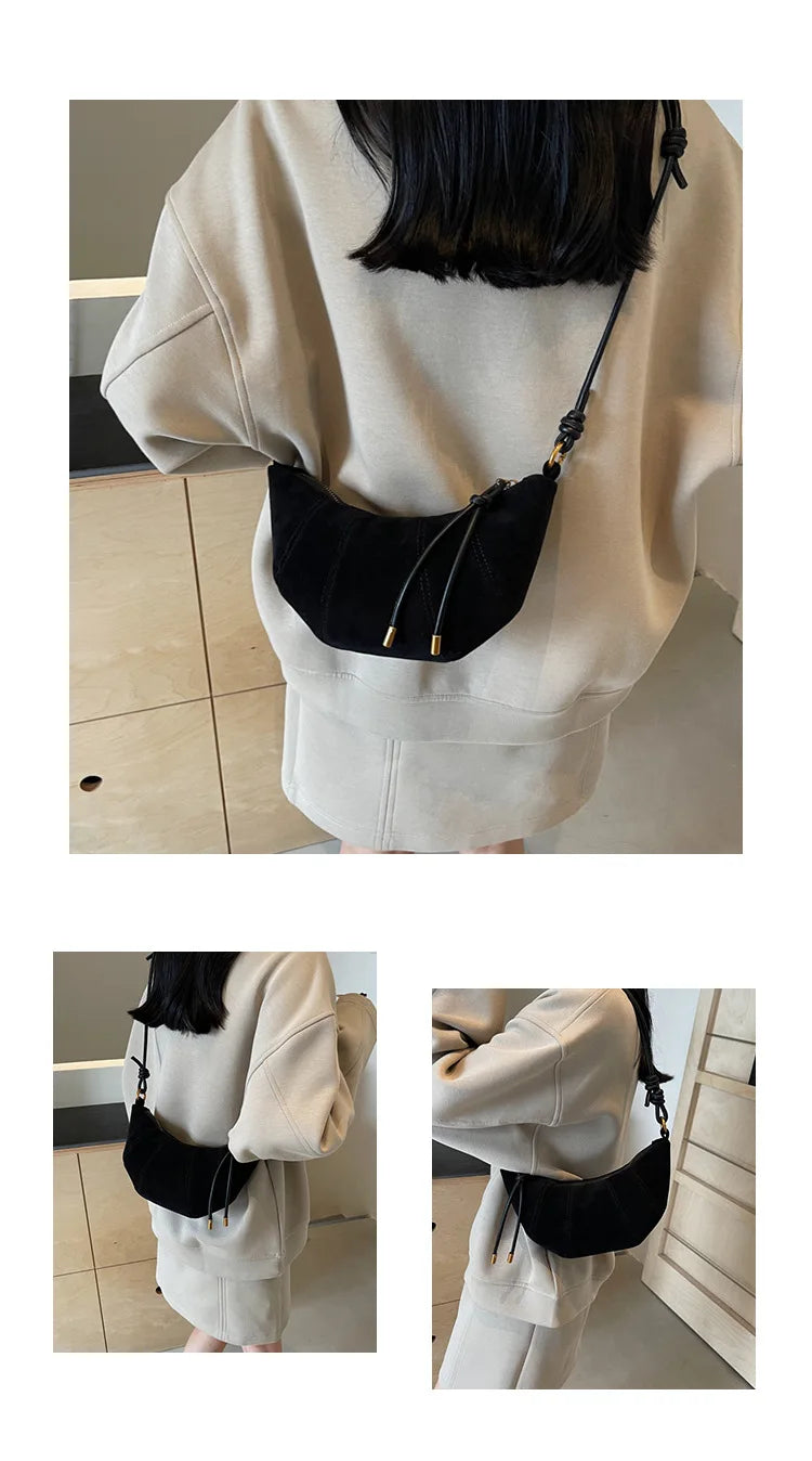 Velvet Material Zipper 2025 High Quality Shoulder Bag Solid Color Simple Fashionable Crossbody Bag Soft Western Style Handbag