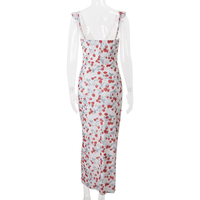 Cryptographic Summer Floral Print Plunge Maxi Dress Outfits Sexy Backless Fairy Sun Dresses Vacation Beachwear Vestido Coquette