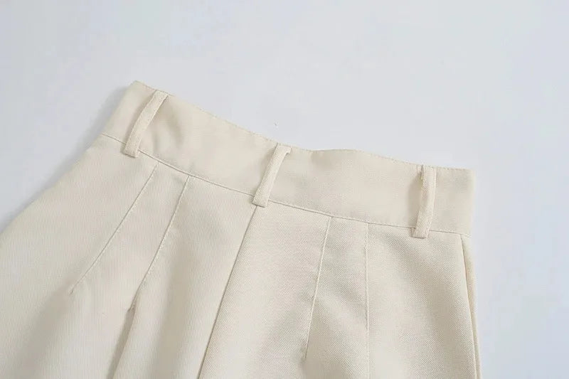 TRZA Women Chic Fashion Office Wear Straight Pants Vintage High Waist Zipper Fly Female Trousers Mujer