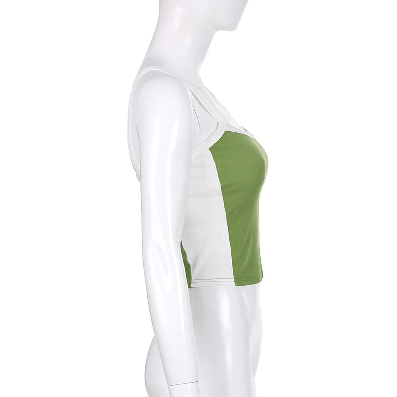 Sleeveless Knitted Crop Tops Green Sexy Basic Patchwork 2024 Summer Casual Cami Backless Y2k Vintage Tank Top Women