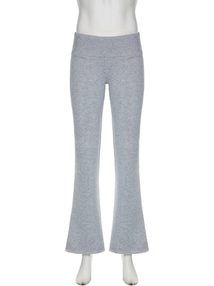 IAMSURE Casual Sexy Basic Solid Flare Pants Y2K Slim Low-Waisted Boot Cut Pants Women 2023 Autumn Spring Fashion Streetwear Lady