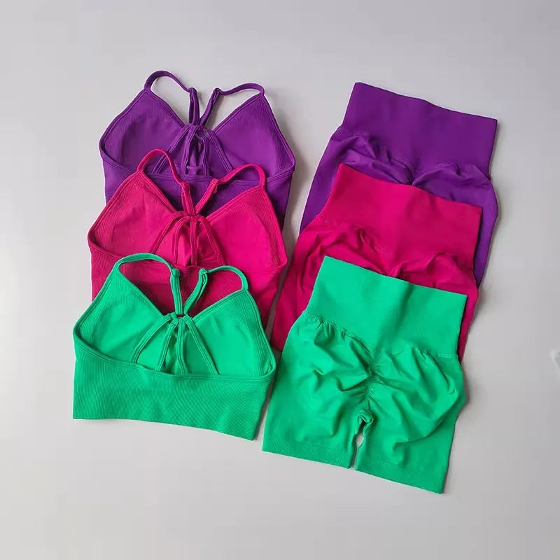 2 Pcs Yoga Sets Women High Waist Workout Outfits Gym Wear Gym Clothing Sports Suits Fitness Tracksuit Sportswear Shorts Suit