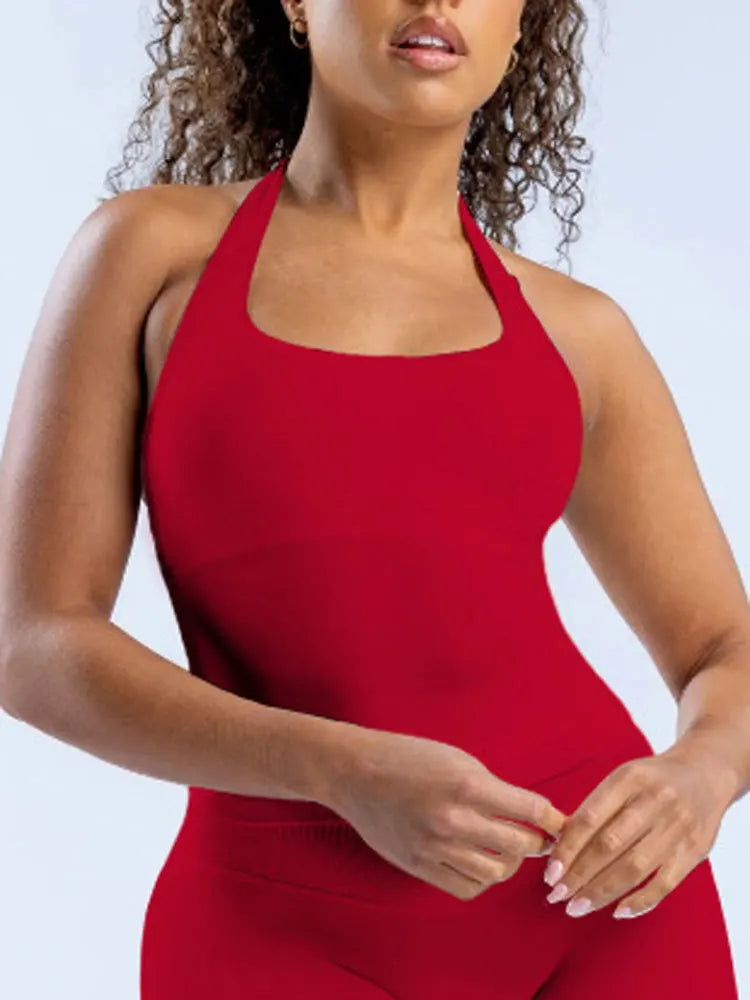 NCLAGEN Gym Halter Top Woman longline strappy tank Padded yoga clothing Fitness workout Running Activewear pilates clothes