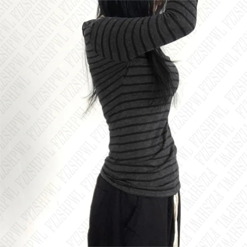 Harajuku Retro Aesthetic Y2K Emo Girls Long Sleeve Tops Goth Punk Rock Hip Hop Fashion T-Shirts Sexy Slim Chic Womens Streetwear