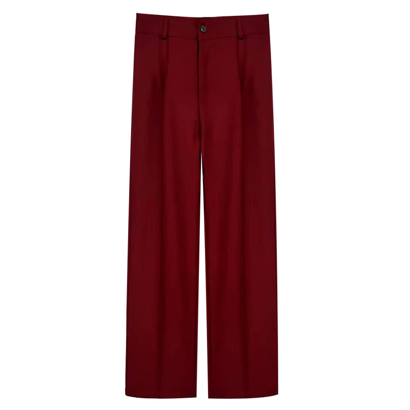 TRZA Women Chic Fashion Office Wear Straight Pants Vintage High Waist Zipper Fly Female Trousers Mujer