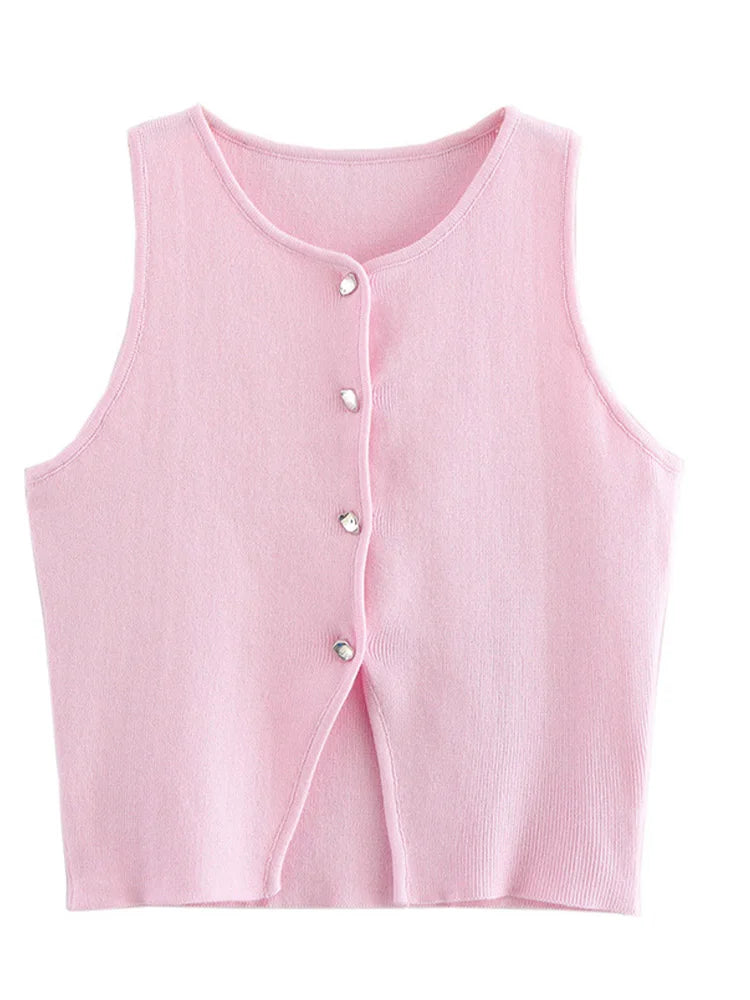 White Knit Crop Top Women Button Short Tops Woman 2025 Summer Tanks Camis Tops for Women Streetwear Vest Tank Top Female