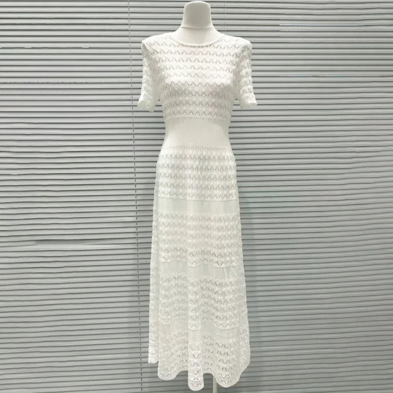 CHUJIE Women's 2025 Summer Lace Trim Dress Set - Round Neck Short Sleeve Midi Dress + Slip Dress 2 Piece Set (Rayon Nylon Blend)