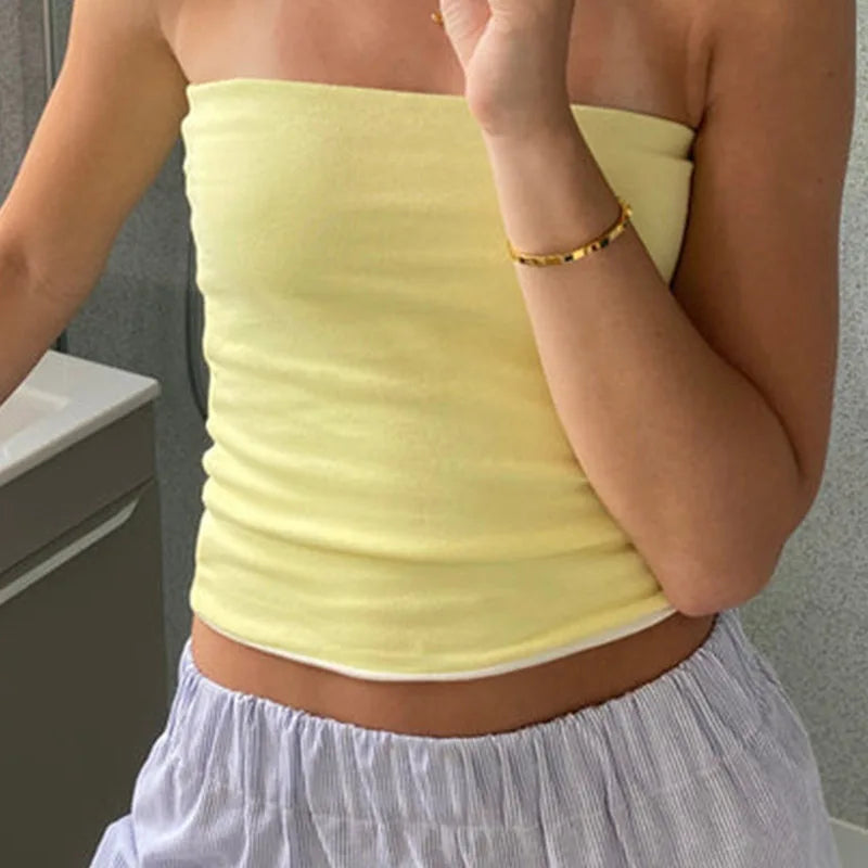 Women's Strapless Cropped Tube Top Off-Shoulder Backless Mini Vest Summer Party Club Striped/Solid Short Tank 2025 New