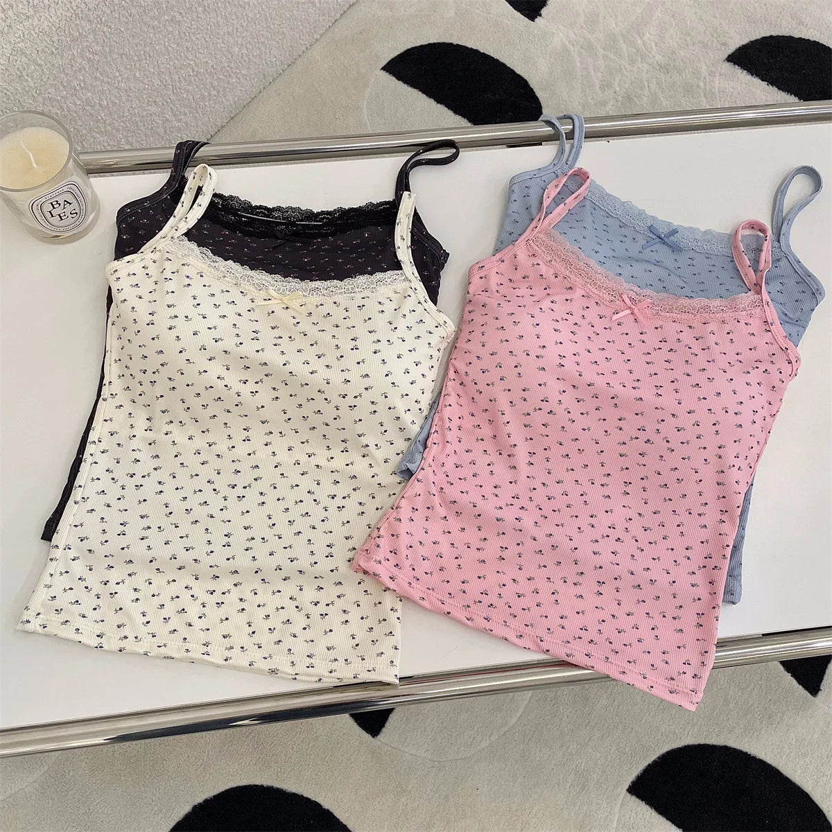 Summer Print Crop Tops for Women Bow Lace Camisole Sexy Backless Vest with Padded Basic Tank Top Bm Style Camis Y2k Streetwear