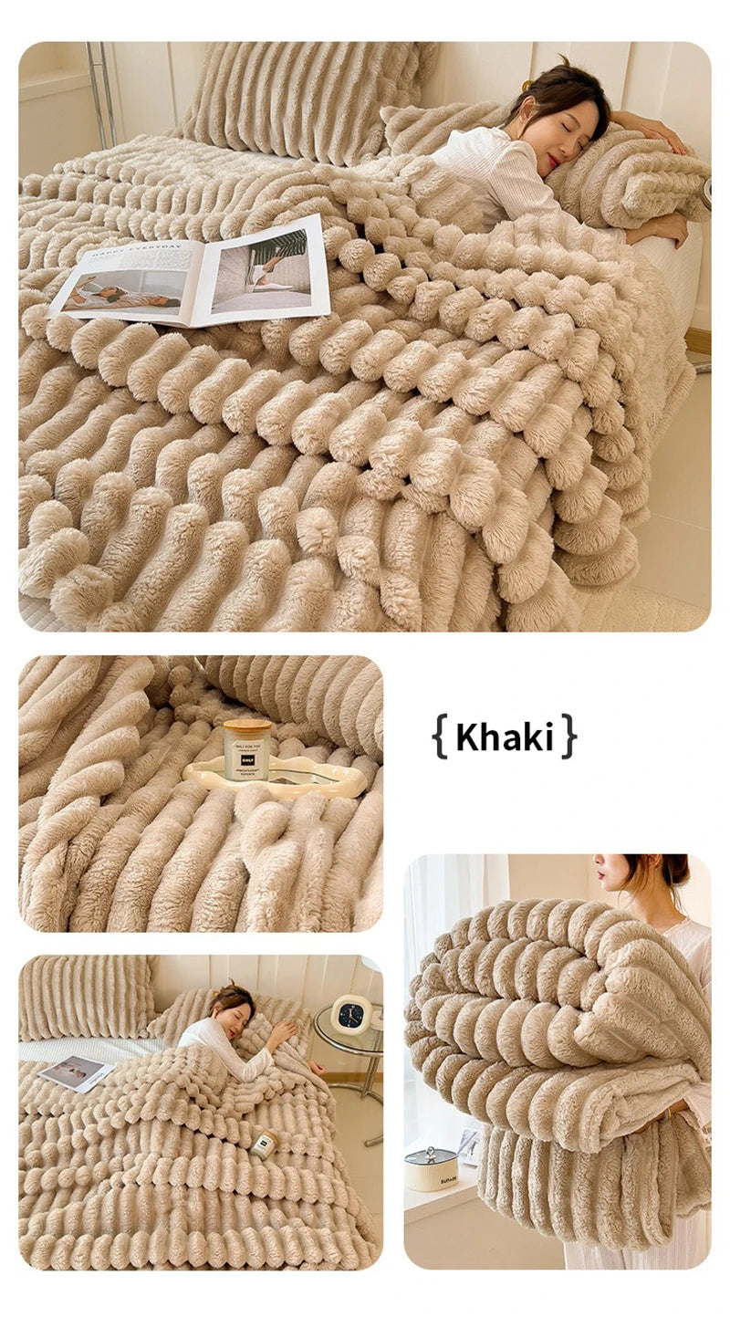 Light luxury Multifunctional Solid Color Rabbit Velvet Blanket Winter Thick Warm Flannel Used For Bedroom Living Room Blanket