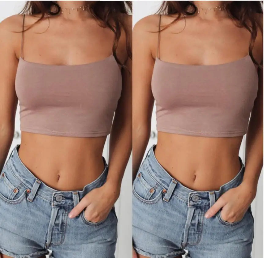 Hot Sale!Women Summer Camisole Crop Tops Sleeveless Slim Sling T-shirt Black White Bottoming Tanks Bra Underwear Vest Tops