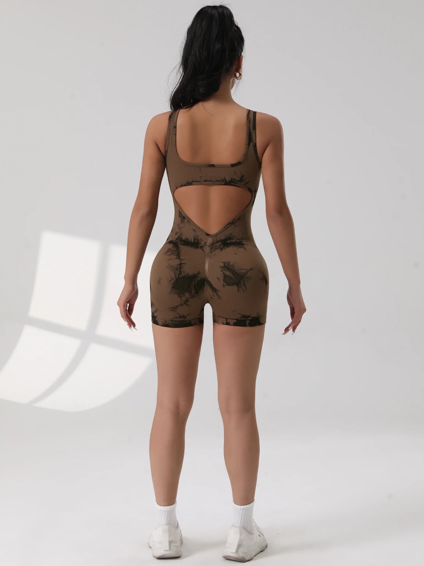 1PCS Backless Yoga Suit U Neck Sleeveless Sports Jumpsuit Solid Colour Threaded Stretch Women Bodysuit Without Bust Pads