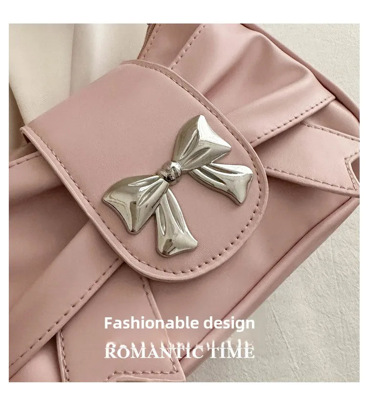 Trendy Bow Shoulder Bag Handbag Casual Underarm Bag Daily Commuting Bags PU Leather Lady Banquet Bag Business Women's Bags