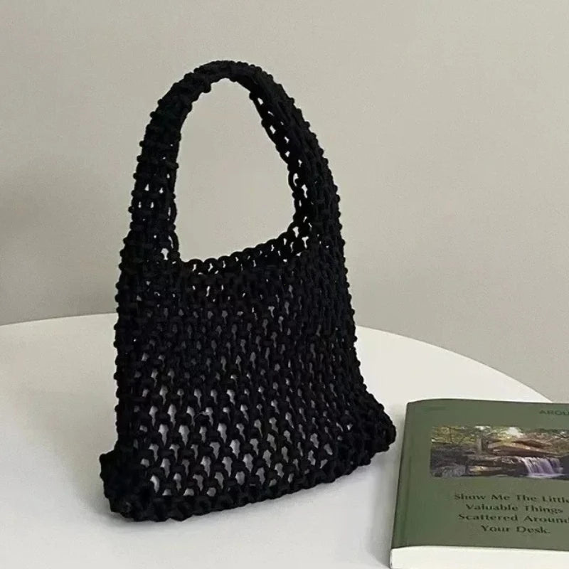 Women Fashion Small Crossbody Phone Bag Solid Color Hollow-out Woven Crochet Lightweight Braided Shoulder Handbag Crossbody Bags